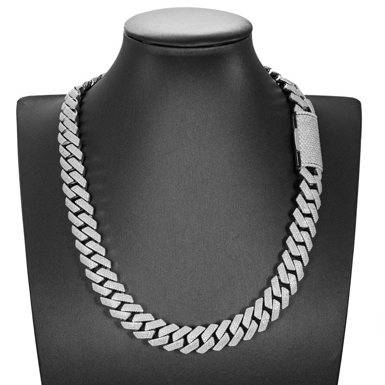 925 silver 15mm moissanite cuban link chain necklace 14k white gold display