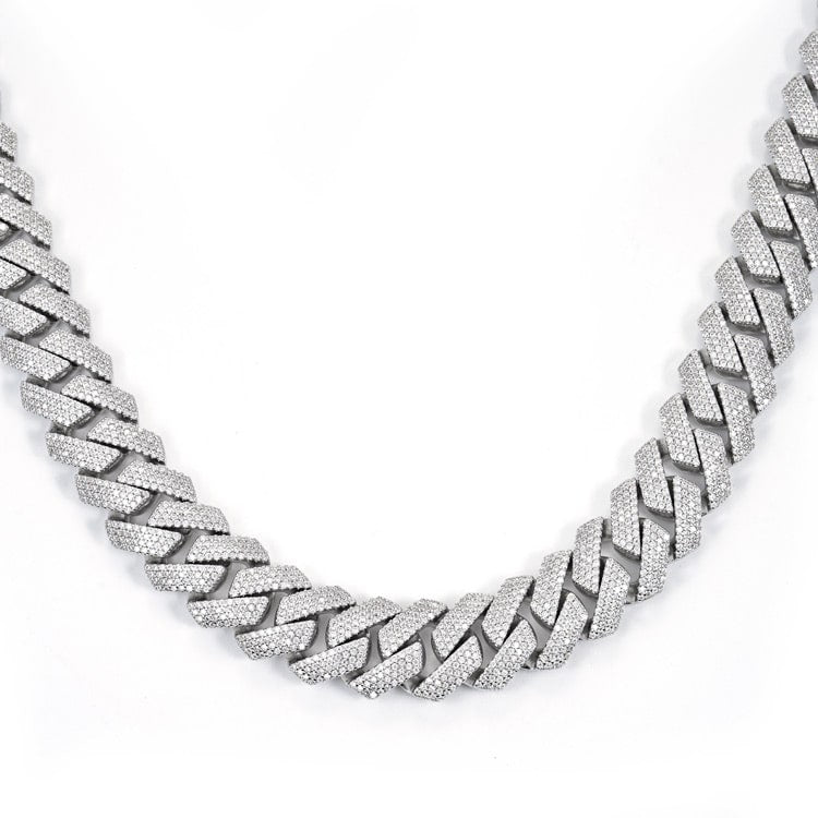 925 silver 15mm moissanite cuban link chain necklace 14k white gold hand