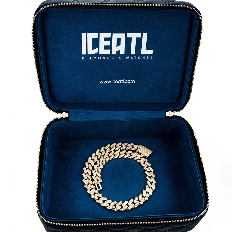 925 silver mens 18mm moissanite miami cuban link chain necklace iceatl box 14k yellow gold