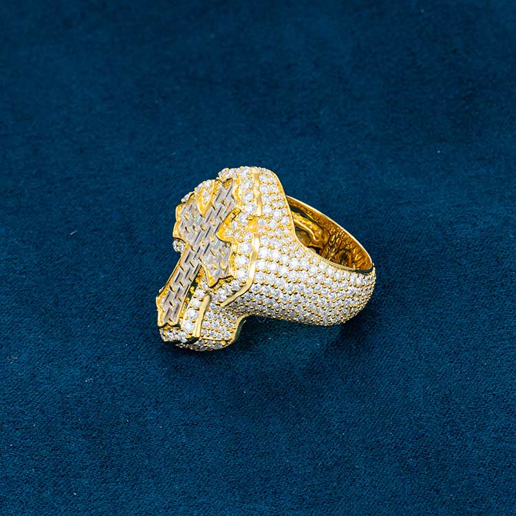 925 silver mens vvs moissanite baguette cross shaped ring 10k yellow gold hand side