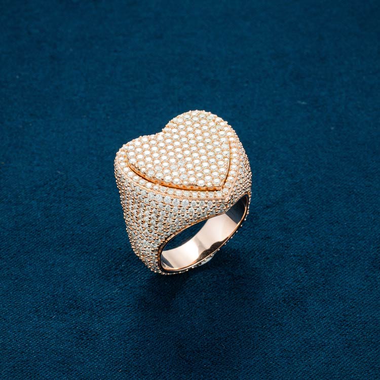 925 silver moissanite heart shaped ring 14k rose gold front