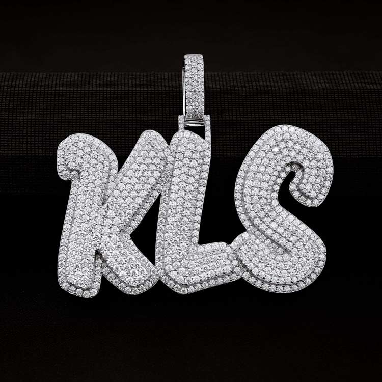 KLS 925 silver moissanite custom pendant 14k white gold front