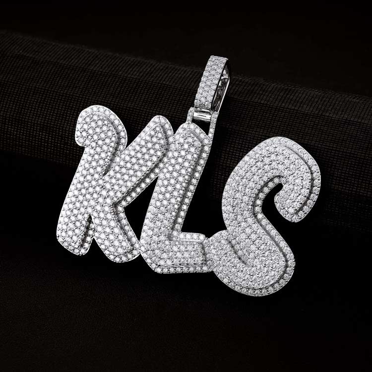 KLS 925 silver moissanite custom pendant 14k white gold side