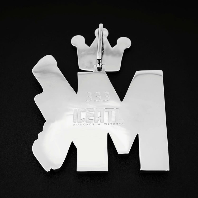 MK mens 925 silver custom design moissanite pendant 14k white gold back