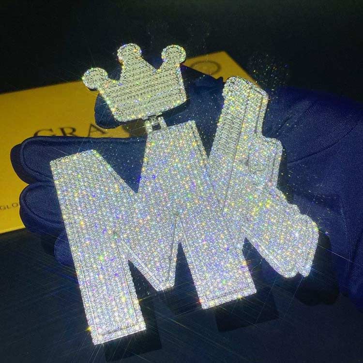 MK mens 925 silver custom design moissanite pendant 14k white gold diamond
