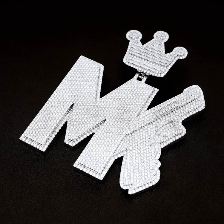 MK mens 925 silver custom design moissanite pendant 14k white gold iceatl