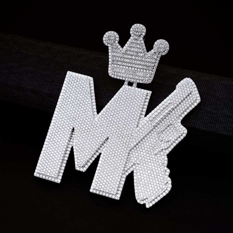 MK mens 925 silver custom design moissanite pendant 14k white gold side