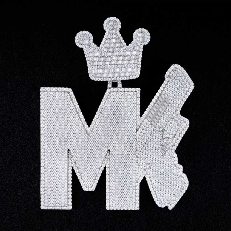 MK mens 925 silver custom design moissanite pendant 14k white gold