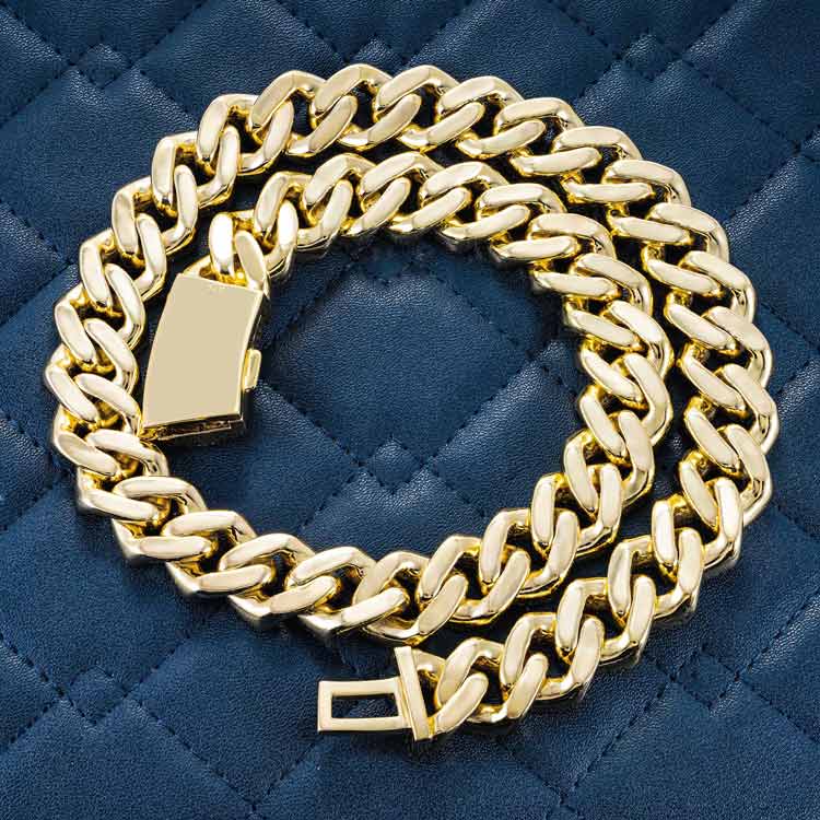 Mens 18mm moissanite miami cuban link chain necklace 925 silver 14k yellow gold
