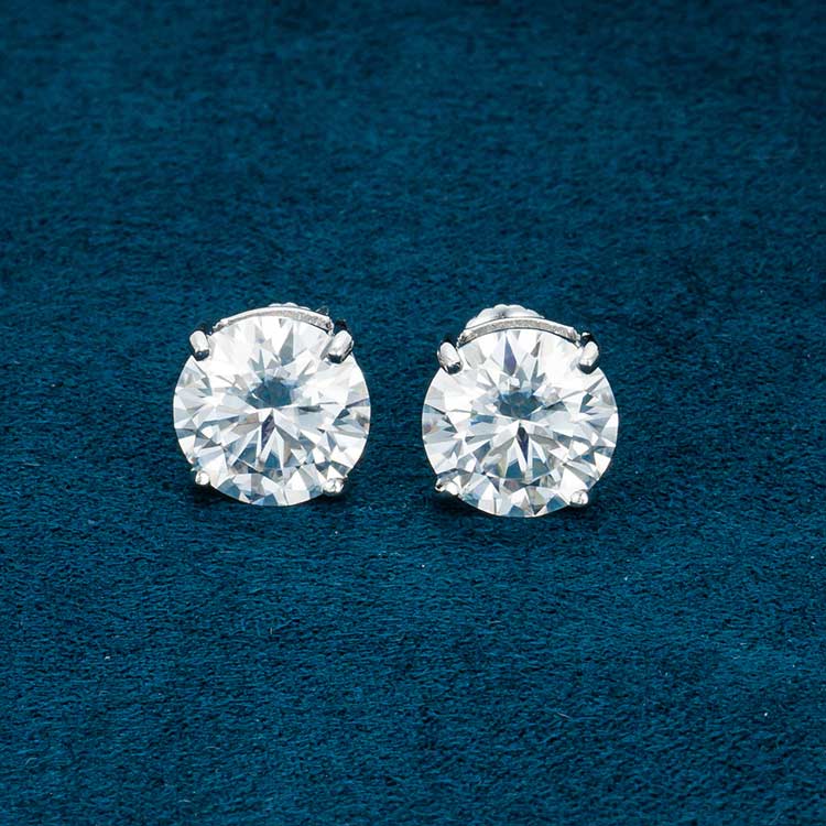 Mens 925 sterling silver vvs moissanite 10mm stud earrings screw back 10k white gold front