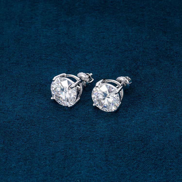 Mens 925 sterling silver vvs moissanite 10mm stud earrings screw back 10k white gold real