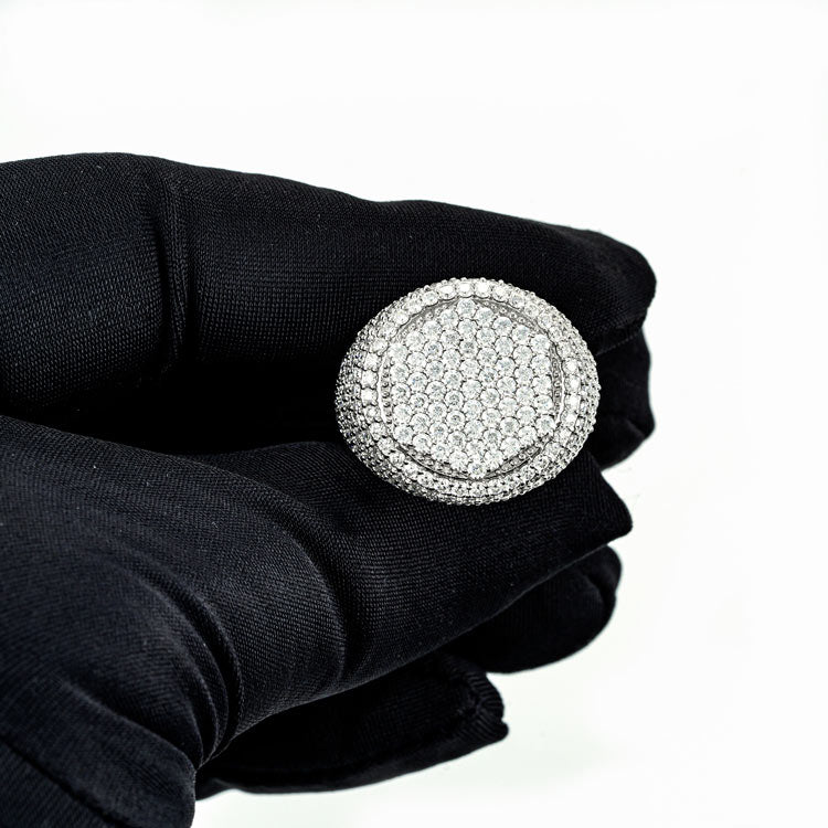 Mens moissanite hexagon signet ring 925 silver 14k white gold hand