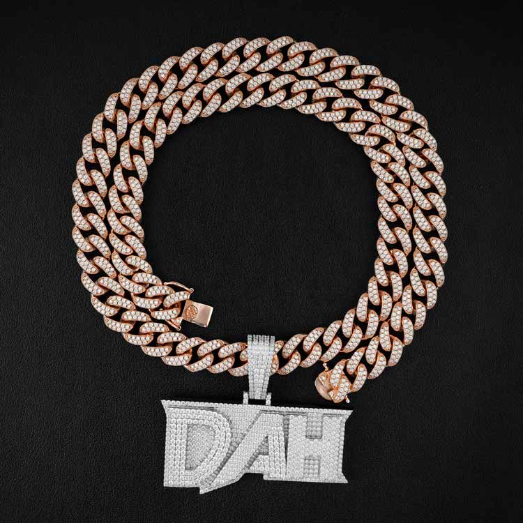 dah 925 silver moissanite custom name pendant 14k white gold chain