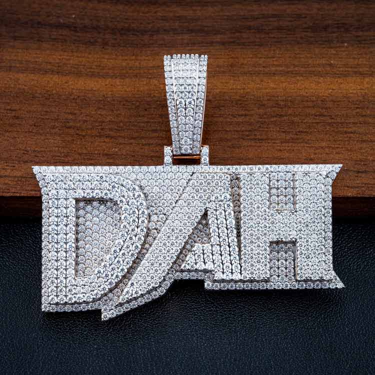 dah 925 silver moissanite custom name pendant 14k white gold wood