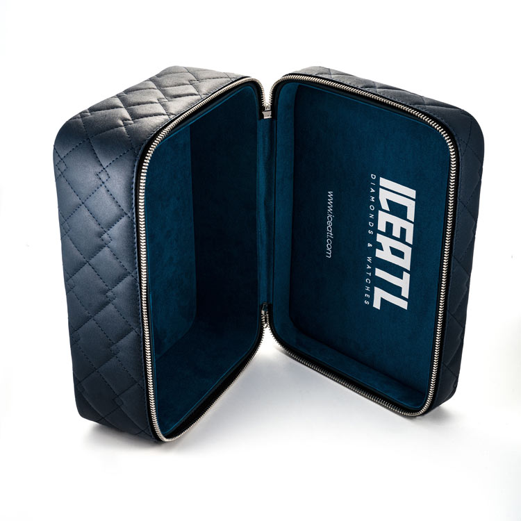 iceatl leather custom jewelry box package front navy blue
