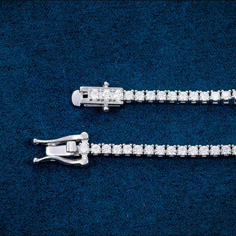 mens 14k white gold 2mm moissanite tennis bracelet 925 sterling silver lobster clasp