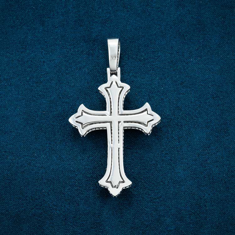 mens 14k white gold vvs moisanite cross pendant 925 sterling silver back