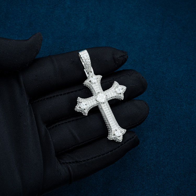 mens 14k white gold vvs moisanite cross pendant 925 sterling silver hand