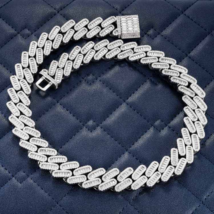 925 Silver 18MM Moissanite Baguette Miami Cuban Link Chain 925 Silver 18MM Moissanite Baguette Miami Cuban Link Chain
