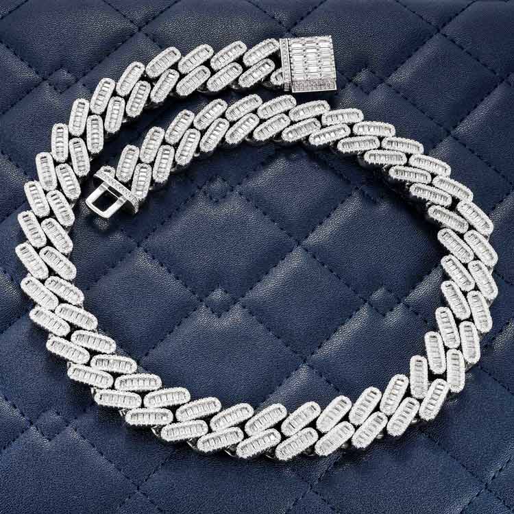 mens 18mm vvs moissanite baguette miami cuban link chain necklace 925 silver 14k white gold real