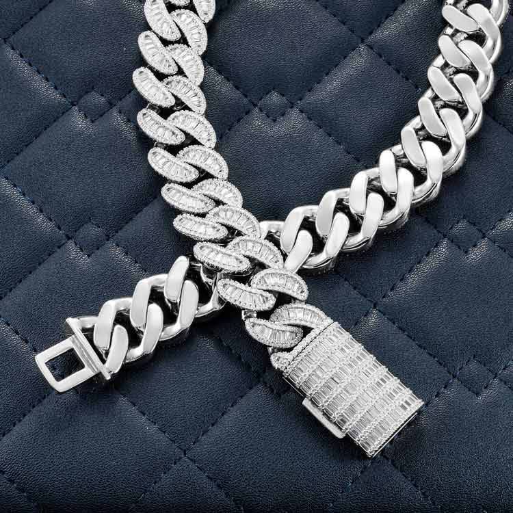 mens 20mm moissanite baguette miami cuban link chain necklace 925 silver white gold clasp