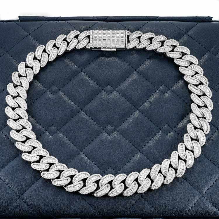 925 Silver 20MM Moissanite Baguette Miami Cuban Link Chain