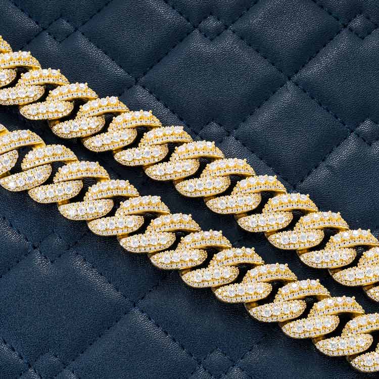mens 20mm vvs moissanite prong miami cuban link chain necklace 925 silver yellow gold