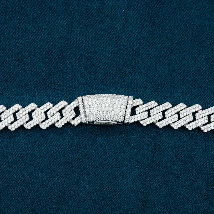 mens 925 silver 13mm moissanite cuban link chain necklace 14k white gold box clasp