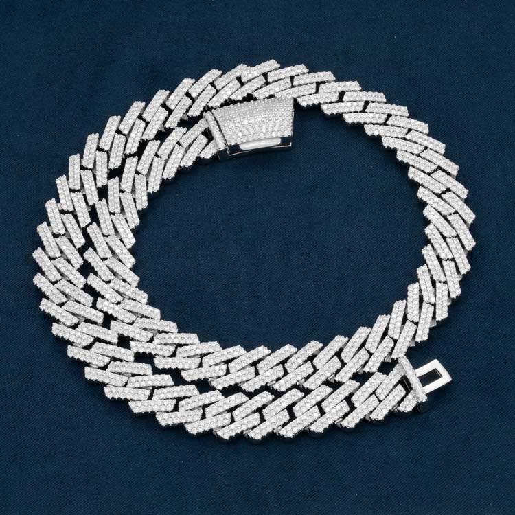 mens 925 silver 13mm moissanite cuban link chain necklace 14k white gold box