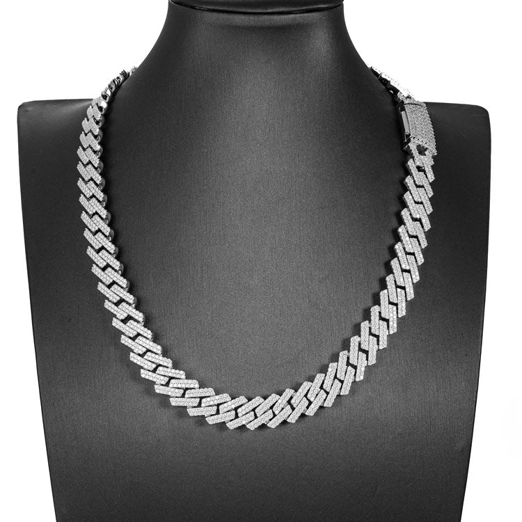 mens 925 silver 13mm moissanite cuban link chain necklace 14k white gold display