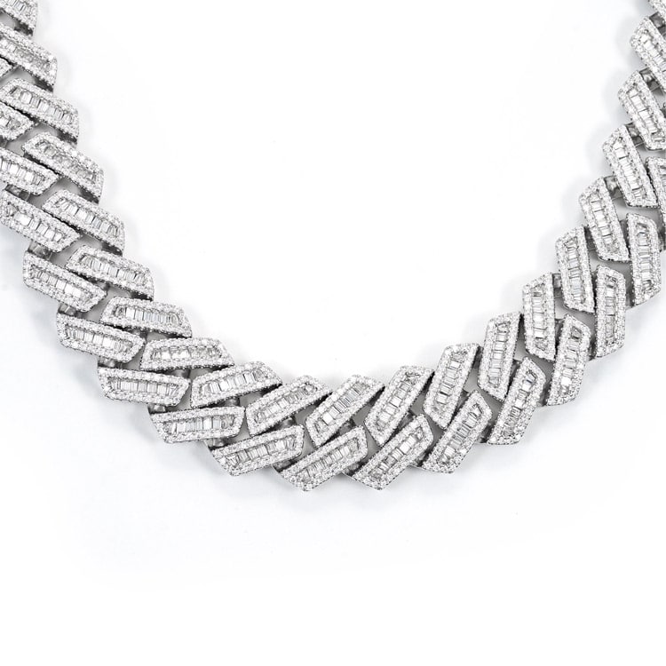 mens 925 silver 18mm moissanite baguette cuban link chain necklace 14k white gold transparent
