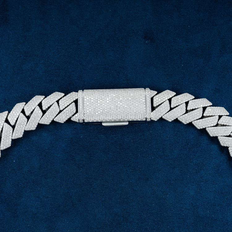 mens 925 silver 20mm moissanite cuban link chain necklace 14k white gold clasp