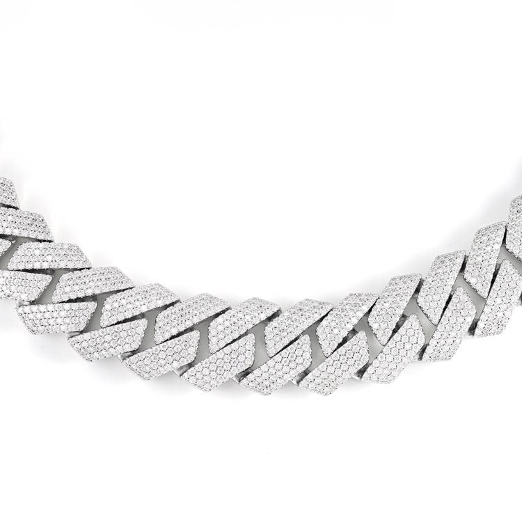 mens 925 silver 20mm moissanite cuban link chain necklace 14k white gold white