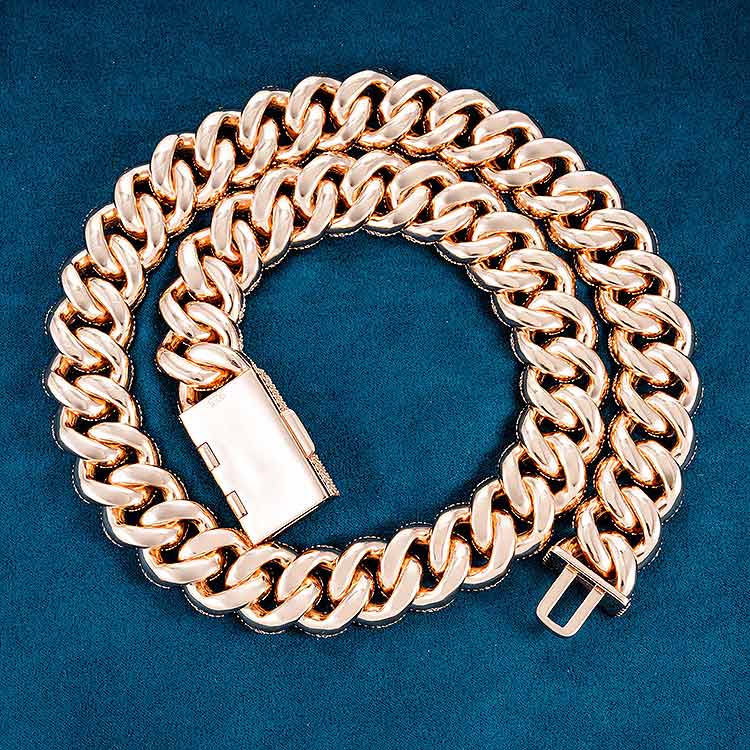 mens 925 silver 5 row 20mm moissanite cuban link chain necklace 10k rose gold solid back