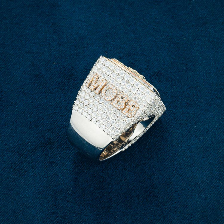 mens 925 silver custom design moissanite name letters ring two tone rose gold white gold side