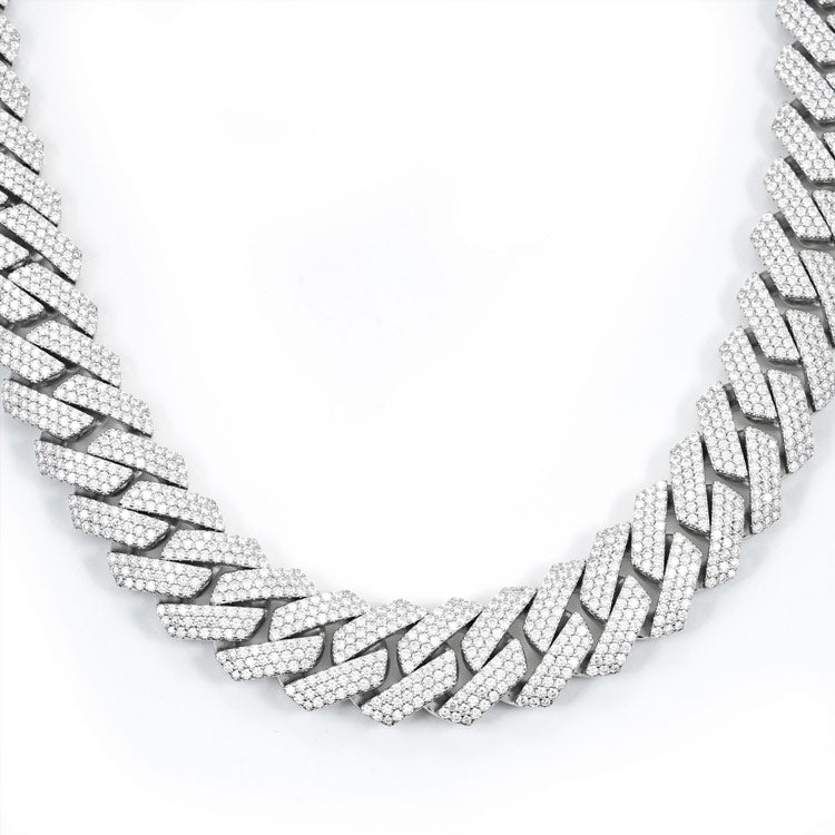 925 Silver 3 Row 20mm Moissanite Cuban Link Chain 14K White Gold Rose Gold 20