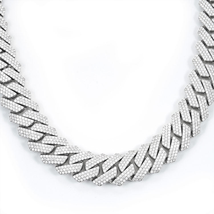 mens 925 silver vvs 20mm moissanite cuban link chain necklace 14k white gold white
