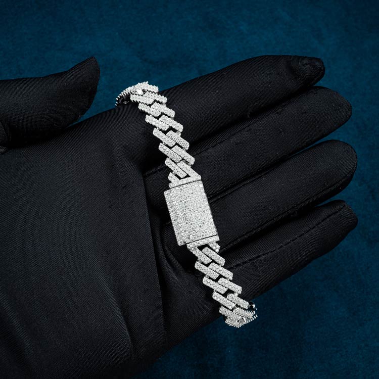 Orbelix 14K Gold Triple Row Moissanite Cuban Link Bracelet For Men - 15mm Width, 9 Inch