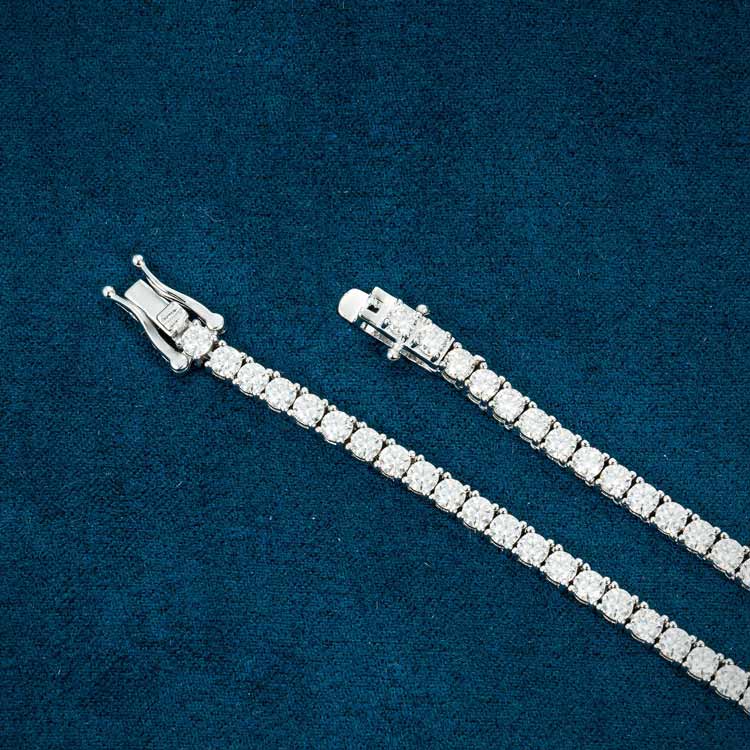 mens 925 sterling silver 3mm moissanite tennis chain necklace 14k white gold clasp