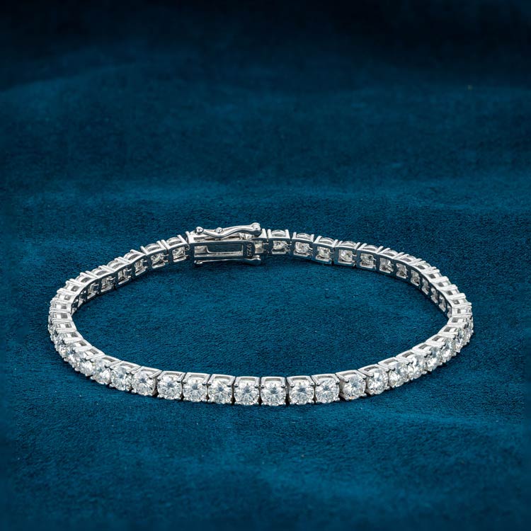 mens 925 sterling silver 4mm moissanite tennis bracelet 14k white gold round