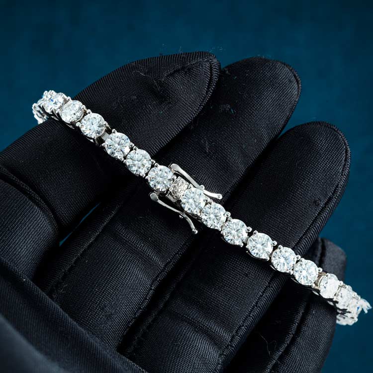 mens 925 sterling silver 5mm moissanite tennis bracelet 14k white gold hand