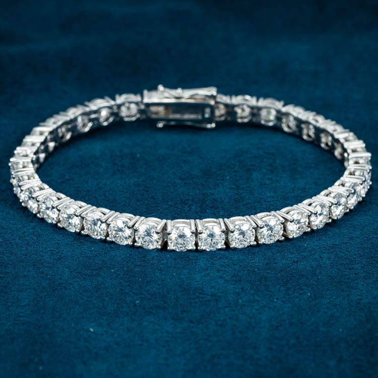 mens 925 sterling silver 5mm moissanite tennis bracelet 14k white gold round cut