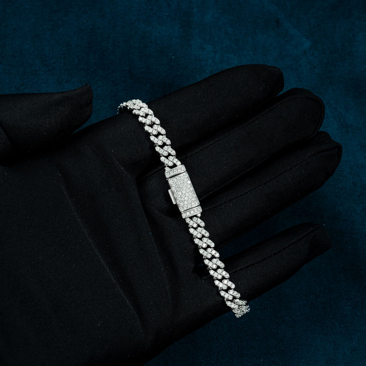 mens 925 sterling silver 6mm moissanite cuban link bracelet 14k white gold hand