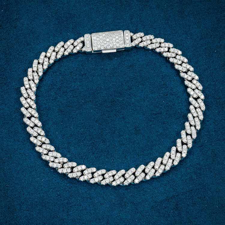mens 925 sterling silver 6mm moissanite cuban link bracelet 14k white gold iceatl