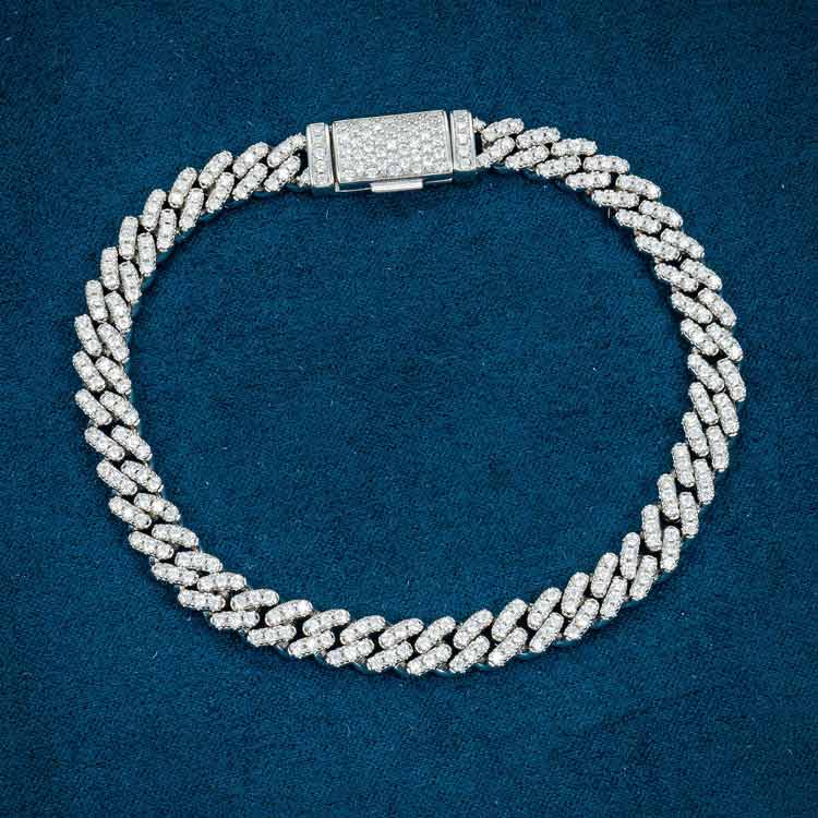 925 Silver 6MM Moissanite Cuban Link Bracelet 14K White Gold