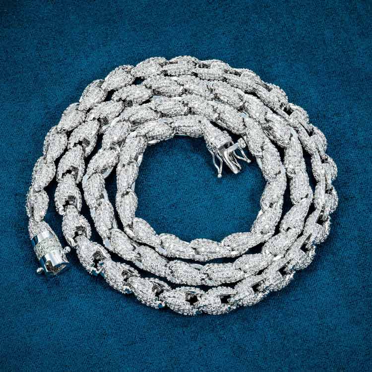 mens 925 sterling silver 7mm moissanite rope chain necklace 14k white gold real