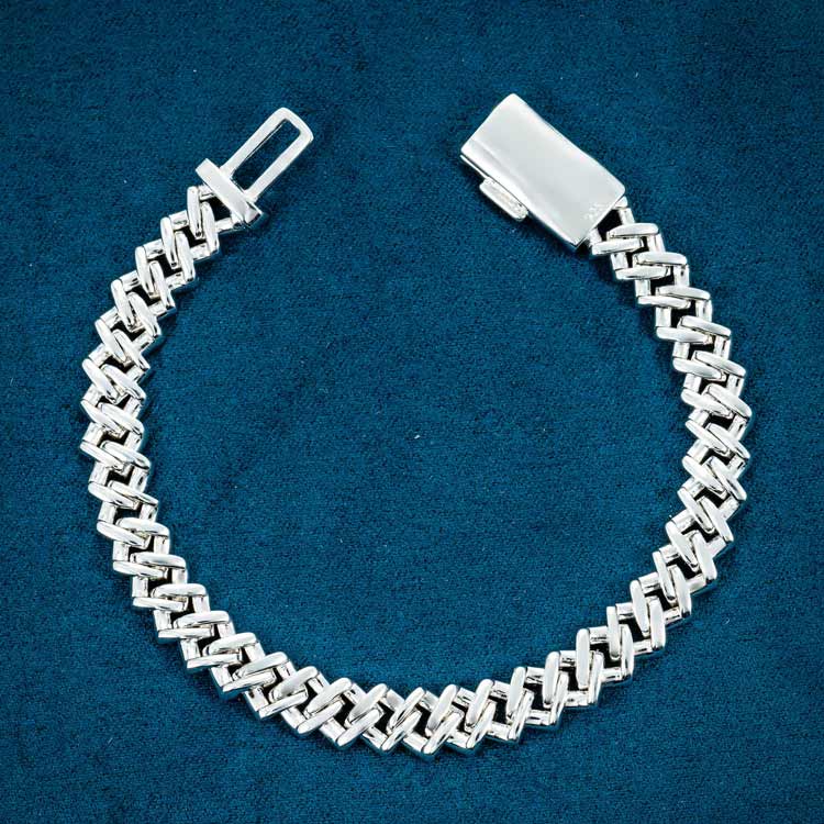 mens 925 sterling silver 8mm moissanite cuban link bracelet 14k white gold back