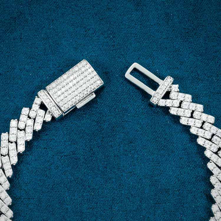 mens 925 sterling silver 8mm moissanite cuban link bracelet 14k white gold box clasp