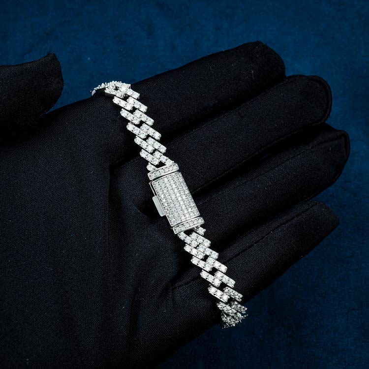 mens 925 sterling silver 8mm moissanite cuban link bracelet 14k white gold hand