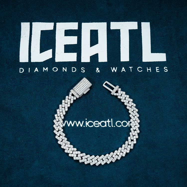 mens 925 sterling silver 8mm moissanite cuban link bracelet 14k white gold iceatl